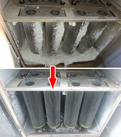 集塵フィルターの大量の粉塵洗浄
