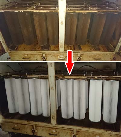 集塵フィルターの洗浄 ビフォーアフター